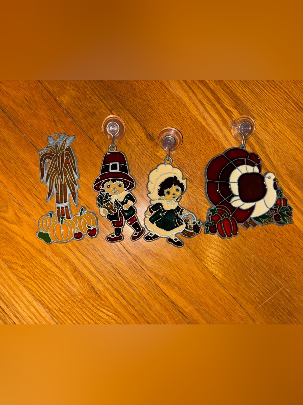 Vintage Fall Harvest Stained Glass Suncatchers - Set of 4